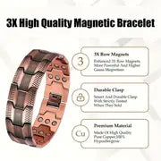 1pc 3X Strength Copper Bracelets For Men, Pure Copper Magnetic Bracelet With 3 Row Neodymium Magnets Adjustable Length Bracelet Arthritis Pain Relief, Jewelry Gifts For Men Father's Day