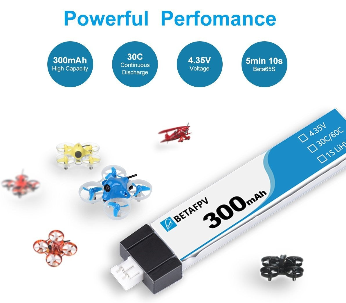 BETAFPV 300mAh 1S 30C HV Battery (8pcs)