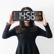1pc Large Digital Wall Clock With Remote Control, LED Display, Auto-Dimming, Countdown, Temperature, Calendar - 12/24Hr Format - Silent Wall Clock For Home, Office, Or Gym Use (no Battery)