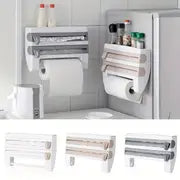 1pc Kitchen Roll Dispenser With Cutter, 3 In 1 Cling Film Cutter Napkin Wall Roll Paper Holder Foil Cutter For Smooth Cutting Edges, Towel Storage Rack, Kitchen Accessories