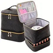Nail Polish Organizer And Nail Dryer Case, Double-Layer Nail Polish Storage Bag - Can Hold 30 Bottles With Nail Lamp, Travel Carrying Bag For Nail Polish Set, Nail Art Tools