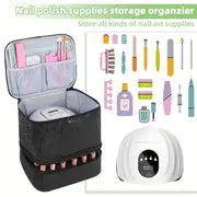 Nail Polish Organizer And Nail Dryer Case, Double-Layer Nail Polish Storage Bag - Can Hold 30 Bottles With Nail Lamp, Travel Carrying Bag For Nail Polish Set, Nail Art Tools