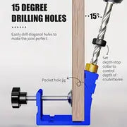 45pcs Pocket Hole Jig Kit - 15° Woodworking Inclined Hole Jig, Drive Adapter & Angle Drilling Holes for Carpentry Projects!