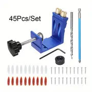 45pcs Pocket Hole Jig Kit - 15° Woodworking Inclined Hole Jig, Drive Adapter & Angle Drilling Holes for Carpentry Projects!