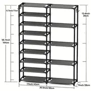 1pc 9 Tier Tall Shoe Rack, Garage Shoe Rack Large Capacity, Shoe Rack Organizer, Vertical Free Standing Shoe Rack, Heavy Duty Boot Rack, Two Rows Of Multifunctional Hooks, Large Shoe Rack Organizer Storage Shoe Rack Shelf Black 24-35 Pairs