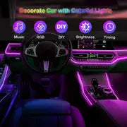 Car LED Strip Lights With Wireless APP And Remote Control, RGB 5 In 1 Ambient Lighting Kits With 236 Inches Fiber Optic