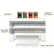 1pc Kitchen Roll Dispenser With Cutter, 3 In 1 Cling Film Cutter Napkin Wall Roll Paper Holder Foil Cutter For Smooth Cutting Edges, Towel Storage Rack, Kitchen Accessories