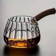 1pc, 13oz Heat-Resistant Glass Pitcher With Wooden Handle, Heat Resistant Coffee Milk Pitcher, Very Suitable For Wine, Ice Beer, Whiskey, Cocktail, Lemon Juice, Tea, Etc., Reusable, Table Hotel Kitchen Supplies, Valentine's Day Gift