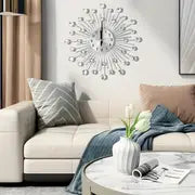 1pc Modern 3D Crystal Wall Clock, 12.4 Inch Metal Silver Mirror Sparkling Bling Diamond-Studded Wall Decor, Clock Round Design Metal Digital Needle Housewarming Gift For Living Room Bedroom Office