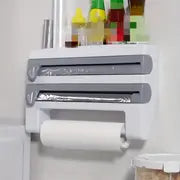1pc Kitchen Roll Dispenser With Cutter, 3 In 1 Cling Film Cutter Napkin Wall Roll Paper Holder Foil Cutter For Smooth Cutting Edges, Towel Storage Rack, Kitchen Accessories