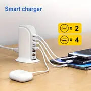 2023 USB Wall Charger Multiport Tower, 40W 6 Port Multi USB Charger Station With Auto Detect Technology, USB Charging Station For Multiple Devices For Smartphone Tablet Type-C
