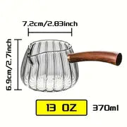 1pc, 13oz Heat-Resistant Glass Pitcher With Wooden Handle, Heat Resistant Coffee Milk Pitcher, Very Suitable For Wine, Ice Beer, Whiskey, Cocktail, Lemon Juice, Tea, Etc., Reusable, Table Hotel Kitchen Supplies, Valentine's Day Gift