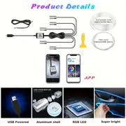 Car LED Strip Lights With Wireless APP And Remote Control, RGB 5 In 1 Ambient Lighting Kits With 236 Inches Fiber Optic