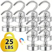 12pcs Heavy Duty Neodymium Magnet Hooks for Hanging - Strong 25LBS Magnets for Fridge, Home, Kitchen, Industry, Workplace, and Office