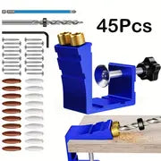 45pcs Pocket Hole Jig Kit - 15° Woodworking Inclined Hole Jig, Drive Adapter & Angle Drilling Holes for Carpentry Projects!