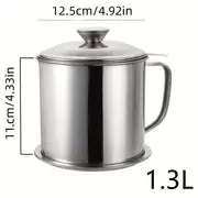 1pc Stainless Steel Bacon Grease Container with Strainer and Colander - Easy Grease Storage and Hands-Food And Catering Tools, Free Grease Jar Holder for Kitchen Cooking