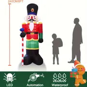 1pc Christmas Inflatable Nutcracker Soldier Outdoor Decorations, Blow Up Decorations Santa Soldier With LED Lights For Yard Lawn Garden Holiday Party, 8ft