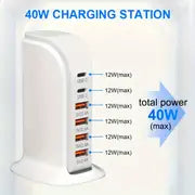 2023 USB Wall Charger Multiport Tower, 40W 6 Port Multi USB Charger Station With Auto Detect Technology, USB Charging Station For Multiple Devices For Smartphone Tablet Type-C