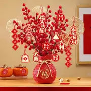 1pc Artificial Red Fruit Lucky Bag Vase, Suitable For Living Room Home Table Decor, Chinese New Year Fortune Fruit Simulated Flower Ornament