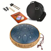 12 Inch 15 Note Steel Tongue Drum D Key Hotplate Percussion Instrument Cornices Shape Handbag Drum With Drum Mallets Carry Bag And Music Book,Used For Music Education Concert Spiritual Healing Yoga Meditation Entertainment