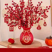 1pc Artificial Red Fruit Lucky Bag Vase, Suitable For Living Room Home Table Decor, Chinese New Year Fortune Fruit Simulated Flower Ornament