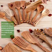 1pc Kitchen Utensils Set With Holder, Kitchen Wooden Utensils For Cooking , Wood Utensil Natural Teak Wood Spoons For Cooking,Wooden Kitchen Utensil Set With Spatula And Ladle, Father's Day Gifts