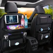 Upgrade Your Car Rides With This All-in-One Back Seat Organizer - Includes Foldable Table Tray, Kick Mats, Tissue Box, Cup Holder, Umbrella Holder, Laptop Table & Car Eating Tray!