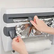 1pc Kitchen Roll Dispenser With Cutter, 3 In 1 Cling Film Cutter Napkin Wall Roll Paper Holder Foil Cutter For Smooth Cutting Edges, Towel Storage Rack, Kitchen Accessories