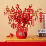 1pc Artificial Red Fruit Lucky Bag Vase, Suitable For Living Room Home Table Decor, Chinese New Year Fortune Fruit Simulated Flower Ornament