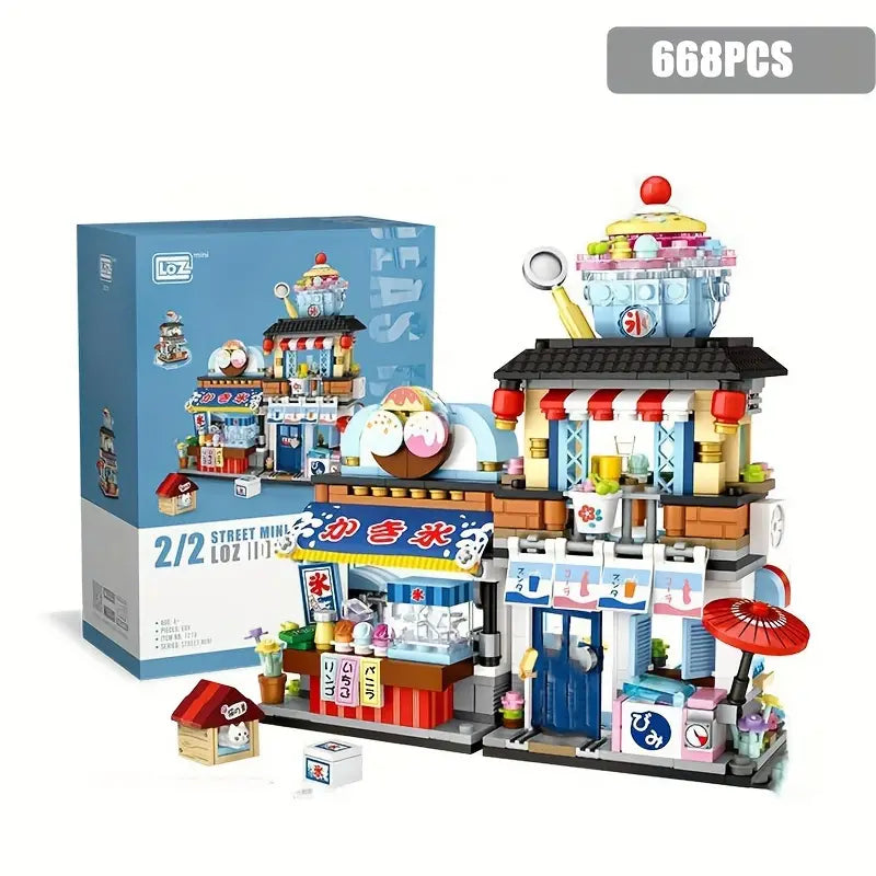 Japanese Street View Izakaya Shop Mini Building Blocks, MOC Creative Japanese Toys Model Set, Home Decoration Desktop Decoration, 789 PCS Simulation Architecture Construction Toy