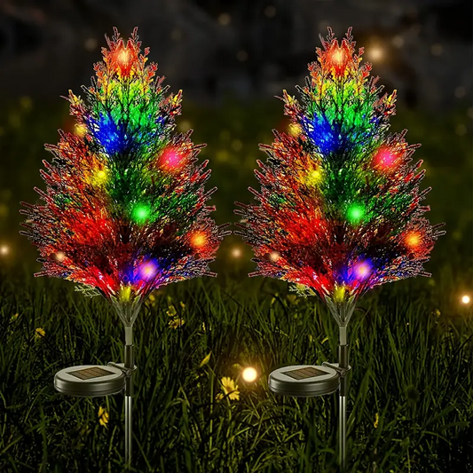 2pcs Solar Christmas Tree Lights IP65 Waterproof, Solar Power Stake LED Outdoor Lighting, Colorful Flickering Pine Lights For Yard Patio Lawn Pathway Christmas