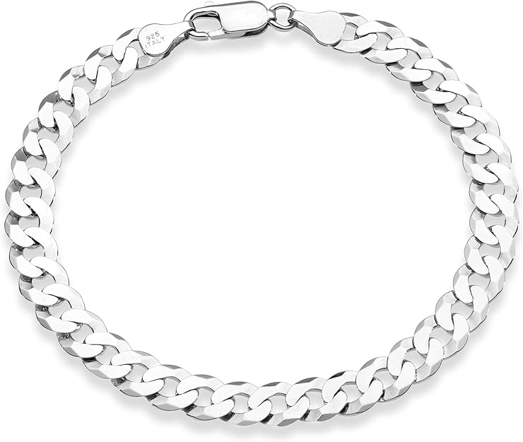 925 sterling silver Italian 7mm solid diamond cut Cuban chain bracelet unisex, 7.5, 8, 8.5, 9 inches