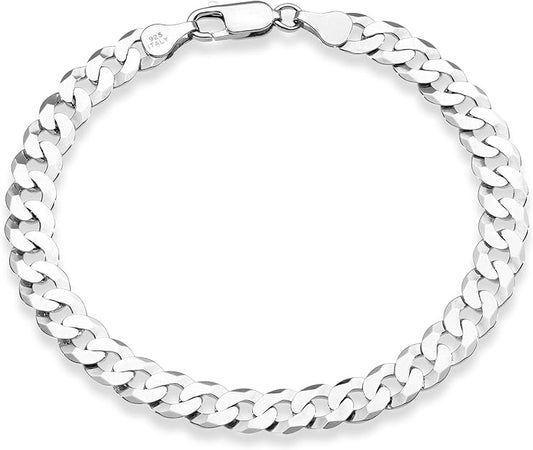 925 sterling silver Italian 7mm solid diamond cut Cuban chain bracelet unisex, 7.5, 8, 8.5, 9 inches