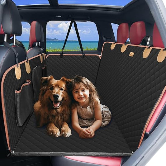 Rear seat extender for dogs and cats, car seat cover with hard support, waterproof dog hammock for car travel, foldable camping bed mattress for car SUV truck (black)