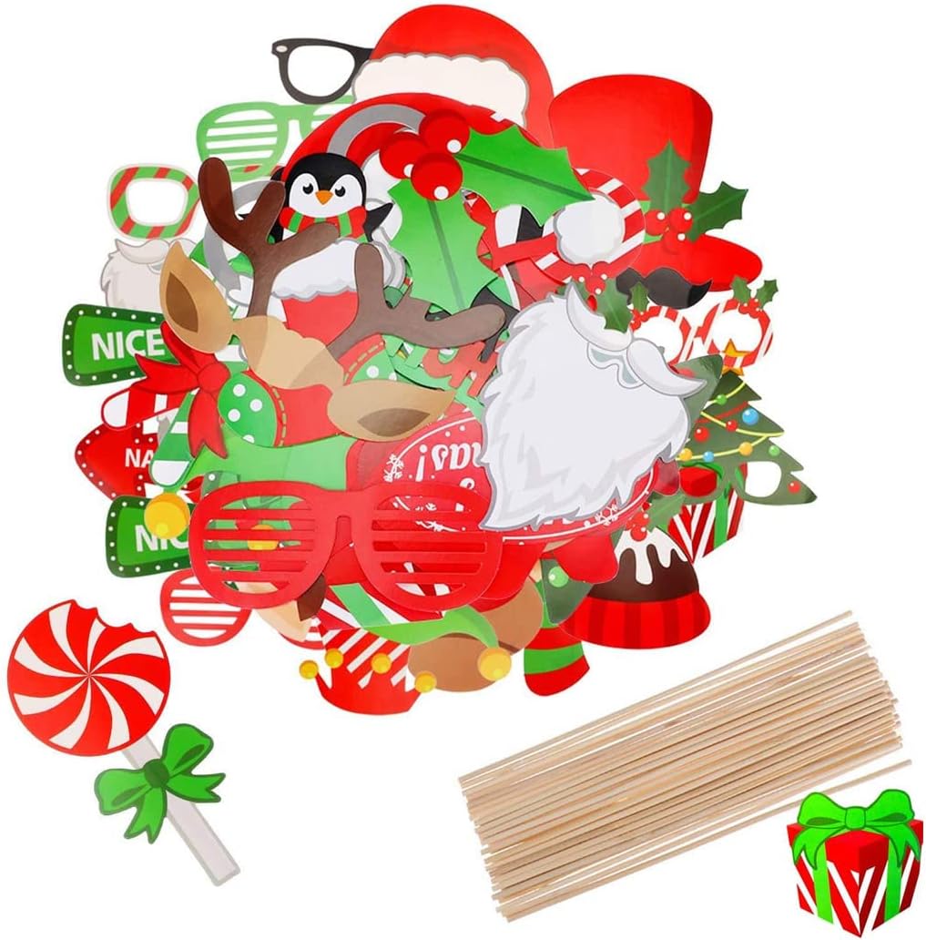 32 pieces of Christmas photo booth props-Christmas games for party supplies-picture background decoration set party gifts-Games suitable for children and adults-Selfie holiday Christmas photography photos