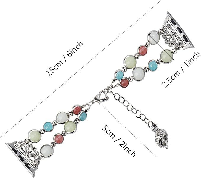 Adjustable handmade luminous pearl strap compatible with Apple Watch series 7/6/5/4/3/2/1 SE jewelry beaded bracelet with essential oil/perfume storage pendant