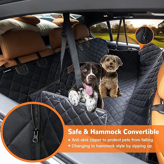 Dog Seat Cover, 100% Waterproof Hammock 600D Heavy Duty Scratch Proof Nonslip Durable Soft Pet Back Seat Covers for Cars Trucks and SUVs