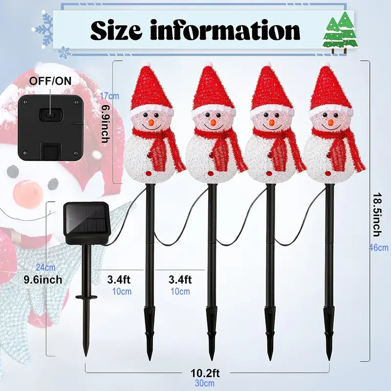 1 Set Solar Snowman Garden Stakes Lights Set, Outdoor Solar Snowman Santa Lights Christmas Yard Decorations, Solar Snowman Stake Lights, Waterproof Snowman Landscape Path Lights, For Patio Yard Porch