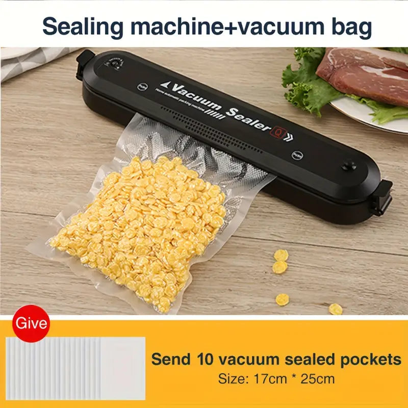 1set Vacuum Sealer Machine Food Vacuum Sealer Automatic Air Sealing System For Food Storage Dry Food Modes Compact Design With 10Pcs Vacuum Sealer Bags For Home & Kitchen
