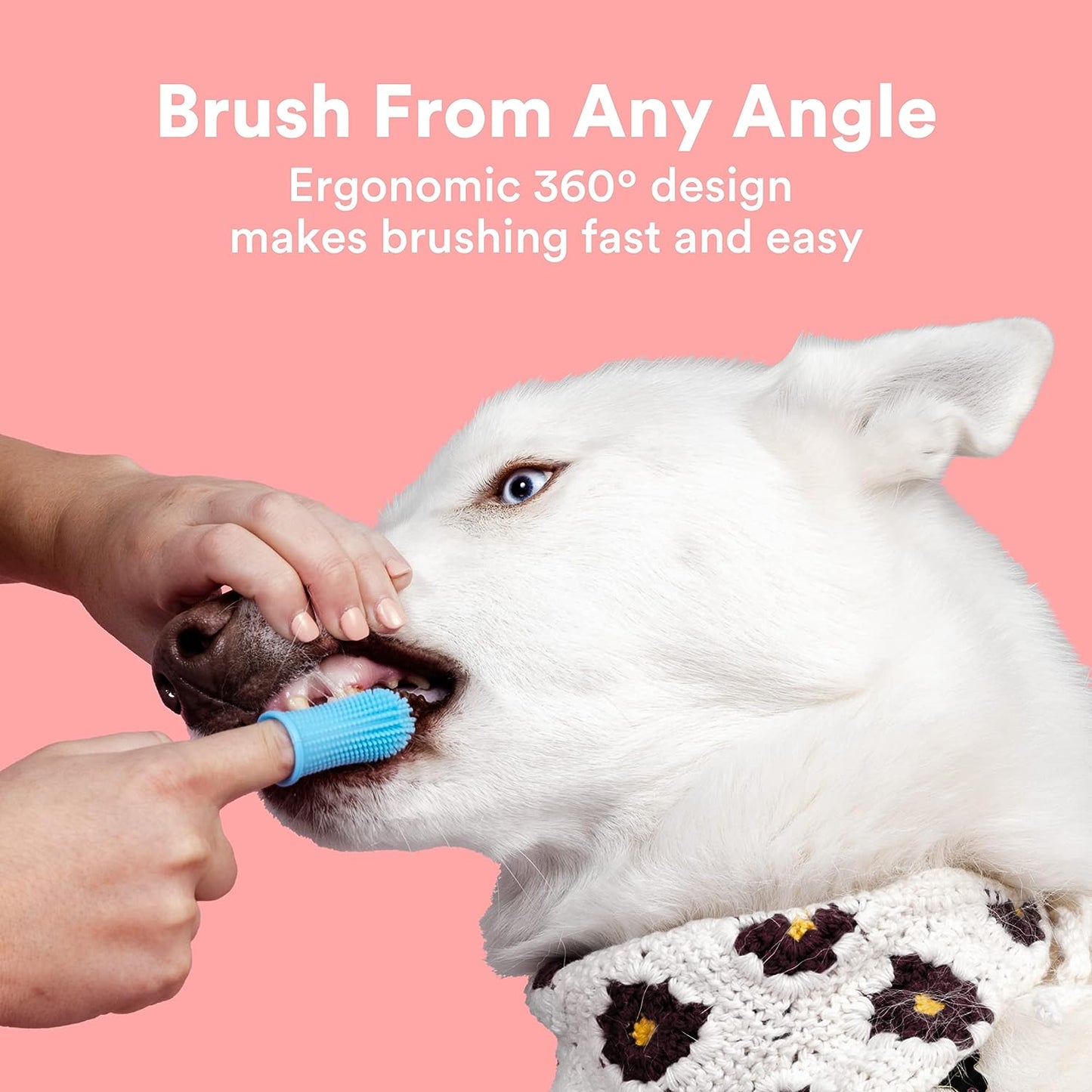 Dog toothbrush-360° dog brushing kit for dog teeth cleaning-dog dental care suitable for puppies, cats and small pets-Ergonomic dog finger toothbrush with surround bristles-blue 4 pieces