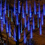 1 Set Outdoor Meteor Shower Christmas Lights, 8 Tubes 144 LED Falling Rain Lights Solar Light, Waterproof, Thanksgiving Halloween Decorations Lights, Blue