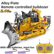 9 Channels Remote Control Bulldozer, 2.4Ghz RC Construction Vehicle Truck Toys With Alloy Metal Cap, Light.sound, Rechargeable 2 Battery For Boys And Girls Halloween Thanksgiving Christmas Gift