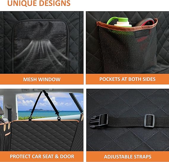 Rear seat extender for dogs and cats, car seat cover with hard support, waterproof dog hammock for car travel, foldable camping bed mattress for car SUV truck (black)