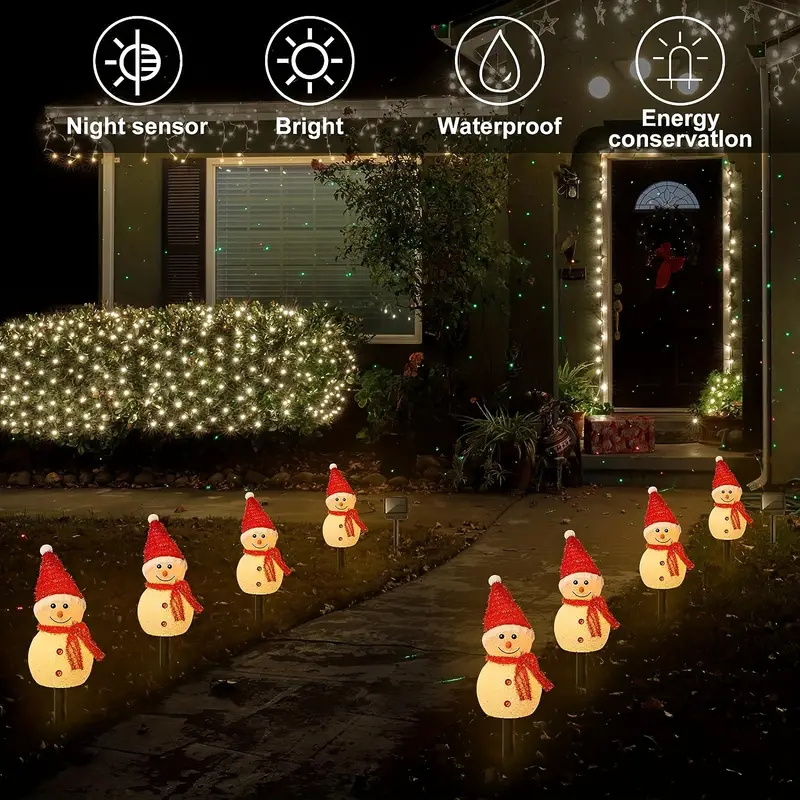 1 Set Solar Snowman Garden Stakes Lights Set, Outdoor Solar Snowman Santa Lights Christmas Yard Decorations, Solar Snowman Stake Lights, Waterproof Snowman Landscape Path Lights, For Patio Yard Porch