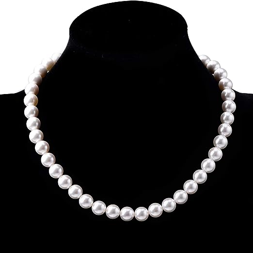 Pearl necklace set suitable for ladies and girls, 8mm round shell pearls including stunning bracelets and pendant earrings 3 pieces of jewelry, for mother, wife, sister, best friend birthday Christmas gift, gift box