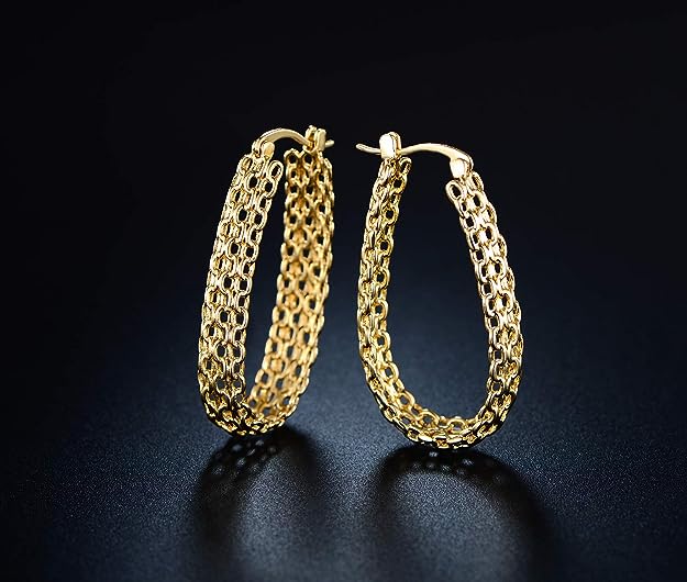 Women's gold and silver wire earrings 18K gold-plated chain ring mesh braided gold and silver wire ring earrings (gold), brass