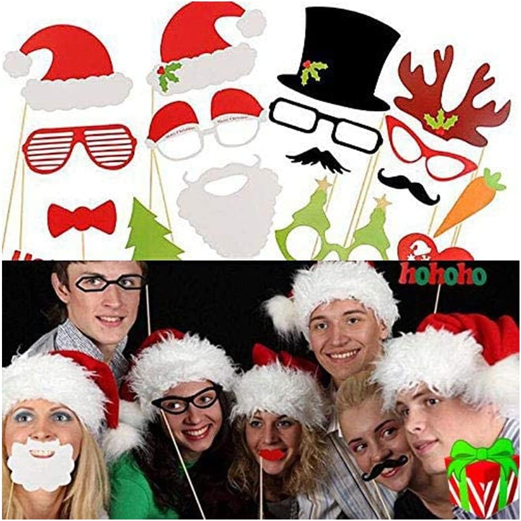 32 pieces of Christmas photo booth props-Christmas games for party supplies-picture background decoration set party gifts-Games suitable for children and adults-Selfie holiday Christmas photography photos