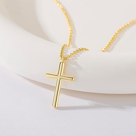 Ladies Cross Necklace 14K Gold Cross Necklace Ladies Golden Cross Pendant Necklace Simple Golden Cross Chain Faith Jewelry Gift Ladies Girl