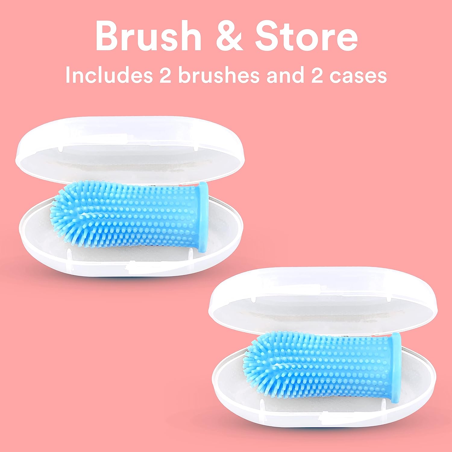 Dog toothbrush-360° dog brushing kit for dog teeth cleaning-dog dental care suitable for puppies, cats and small pets-Ergonomic dog finger toothbrush with surround bristles-blue 4 pieces