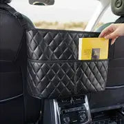 Car Purse Handbag Holder Between Seats, Leather Car Seat Back Organizer With 3 Pockets, Large Capacity Storage Bag